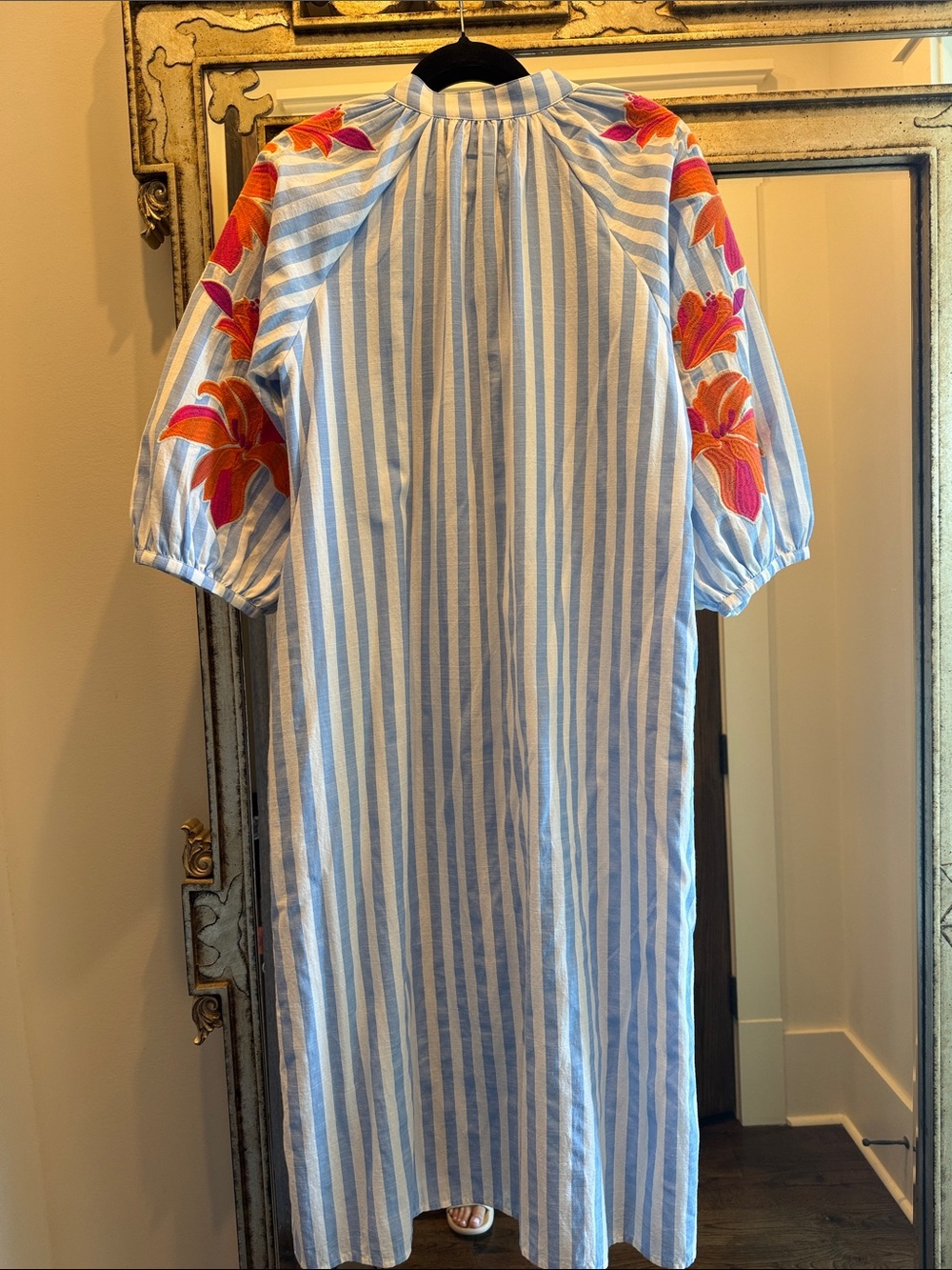 THML Blue & White Stripe Dress with Orange Floral Embroidery - Picture 3 of 4